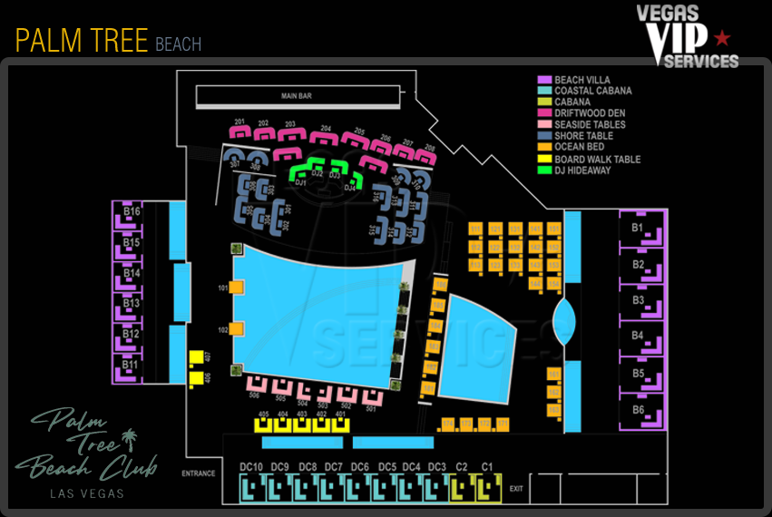 2D Map table map for palm-tree beach club